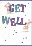 Overflowing with hopeful serenity, this delightful get well card shows a cuddly bear and a playful puppy, each interacting joyfully with the large, colourful letters that compose 'Get Well.' The indigo and teal hues of the text catch the eye, while the surrounding soft white background invites a feeling of openness and possibility. Scattered stars in twinkling blue and lavender add a whimsical note, reminiscent of clear evenings experienced in gardens across Bromley Common. The tactile illusion of the bear's plush fur and puppy's velvet ears promises comfort-much as a heartfelt bouquet hand-picked by Flower Delivery Bromley Common might bring solace after a walk through Norman Park. Visible care in every detail suggests a gentle presence-a reassuring friend in times of need. This card, vibrant yet soothing, is ideal for lifting the spirits of anyone recovering, and makes a meaningful companion to a thoughtfully arranged get well bouquet delivered from a local florist.